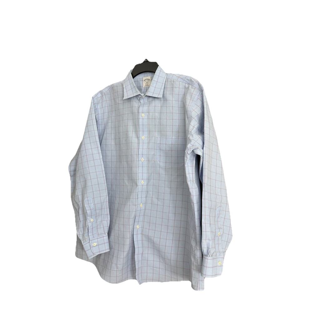 Brooks Brothers Regent 1818 Shirt Mens 17.5 4/5 Blue Windowpane Check Button Up